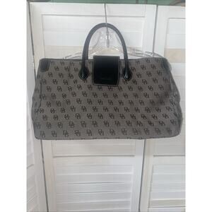 Dooney & Bourke Purse Canvas Handbag Black Gray Logo Print Tote Satchel X-Large